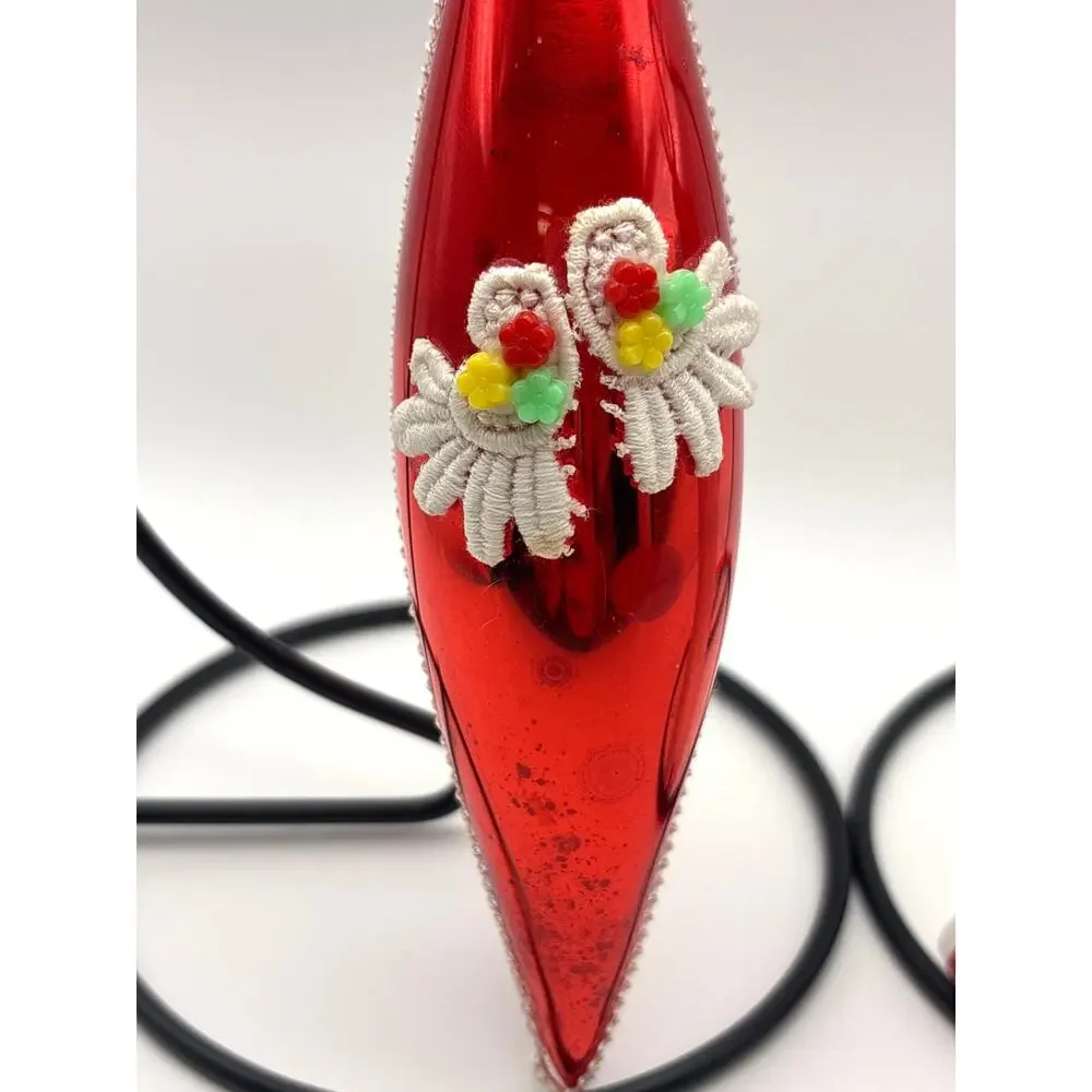 MCM Blown Glass Teardrop Ornament w/ Plastic Candy-Themed Boot Ornament 1950s